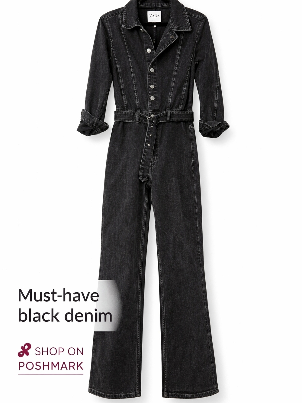 ZARA Black Denim Jumpsuit